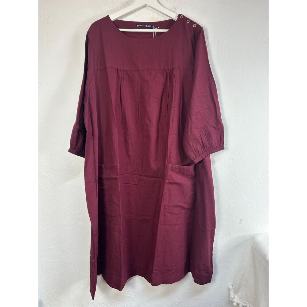 Gudrun Sjödén Womens Benedita Woven Dress Organic Cotton Large Burgundy New $104